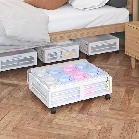 Large Bamboo Underbed Storage Bins with Wheels, 2 Pack