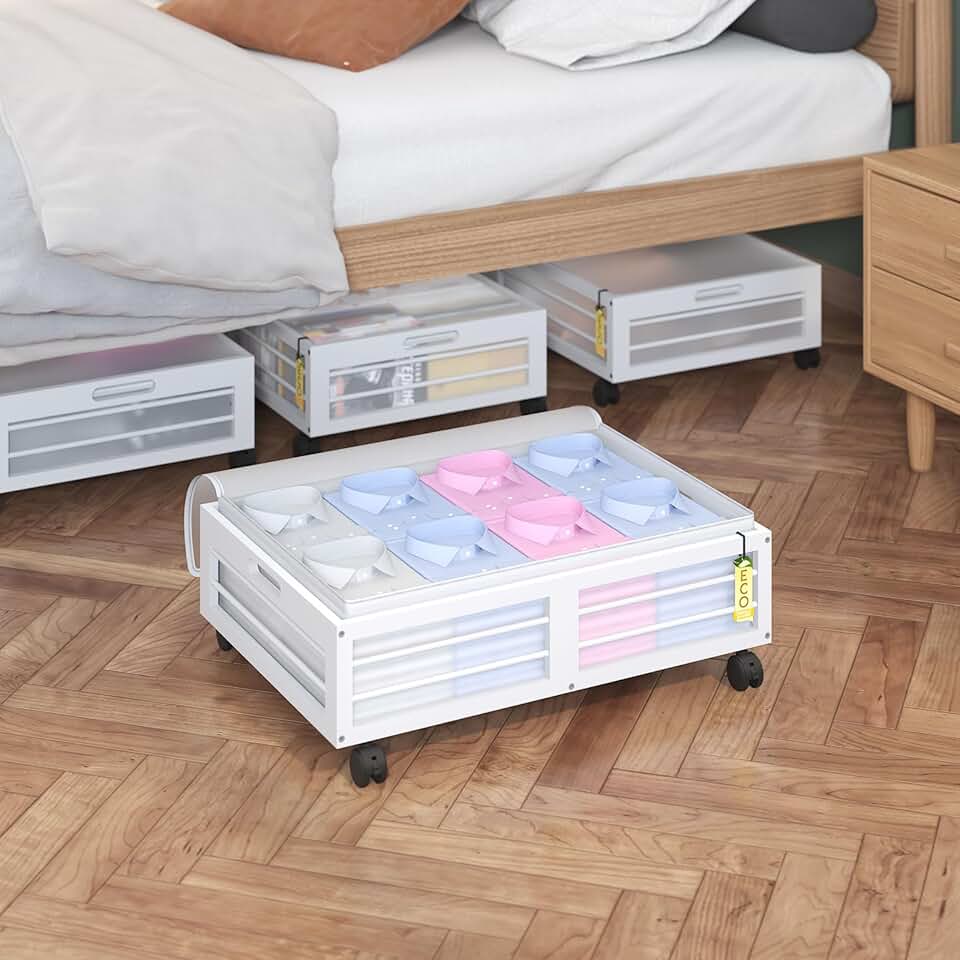 Large Bamboo Underbed Storage Bins with Wheels, 2 Pack
