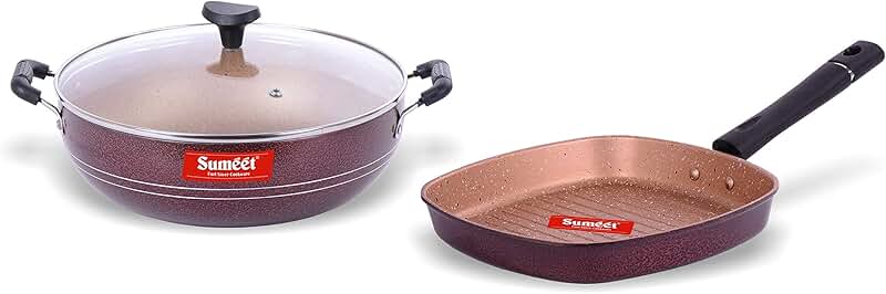 Nonstick Granite Cookware Set with Grill Pan and Kadhai