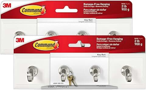 Two Command Key Rails with Hooks for Damage-Free Organization