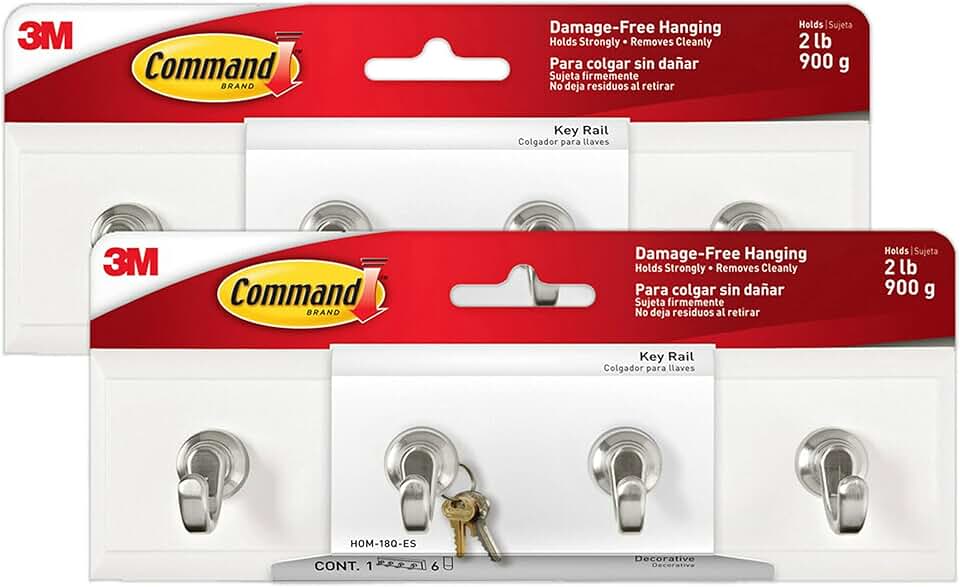 Two Command Key Rails with Hooks for Damage-Free Organization