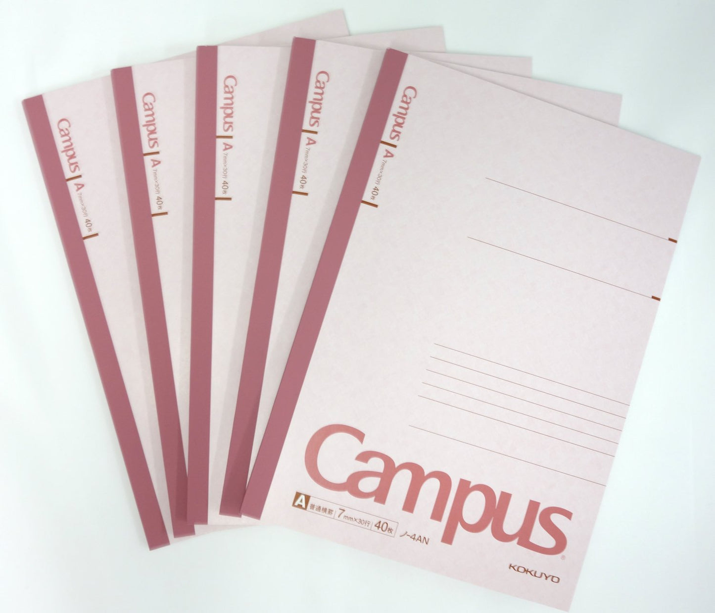 Pink Semi-B5 Notebook with 40 Sheets, 30 Lines, Pack of 5