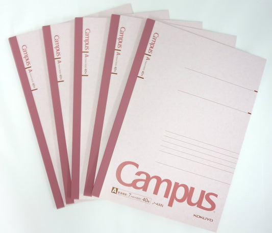 Pink Semi-B5 Notebook with 40 Sheets, 30 Lines, Pack of 5