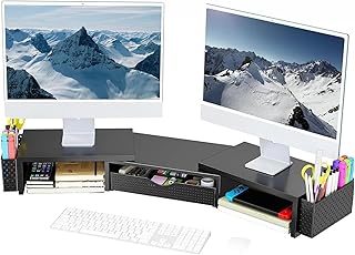 Metal Desk Organizer with Monitor Stand and Drawer