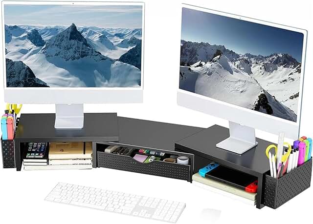 Metal Desk Organizer with Monitor Stand and Drawer
