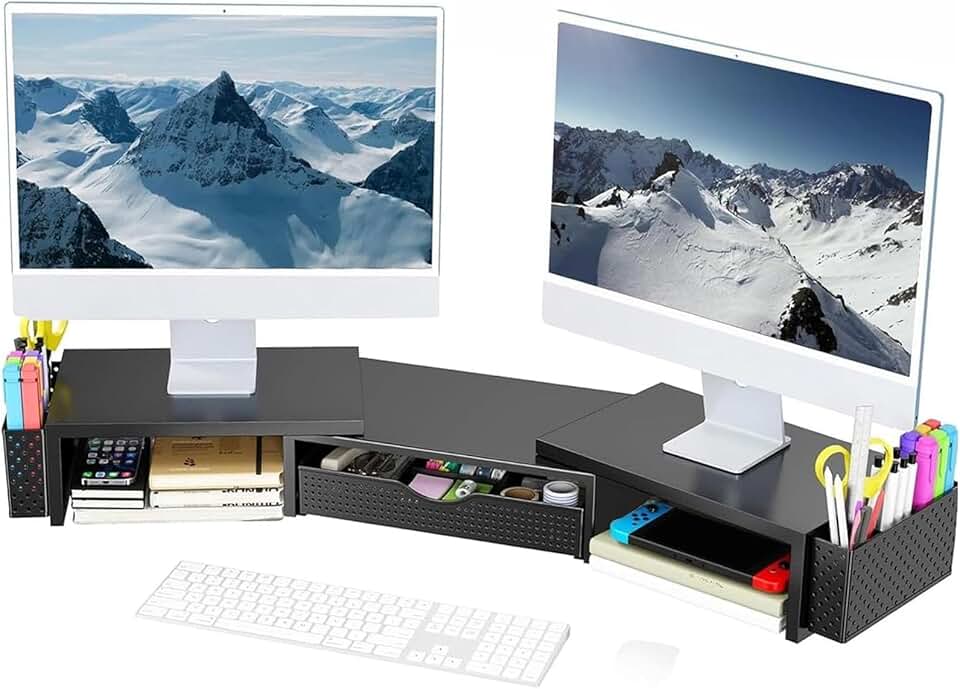 Metal Desk Organizer with Monitor Stand and Drawer