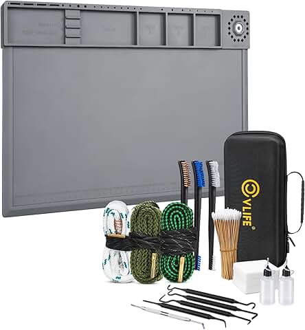 Gun Cleaning Kit with Mat, Brushes, and Supplies