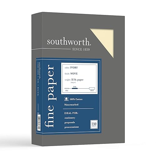 Ivory 8.5 x 11 inch 32 lb Cotton Business Paper, 250 Sheets