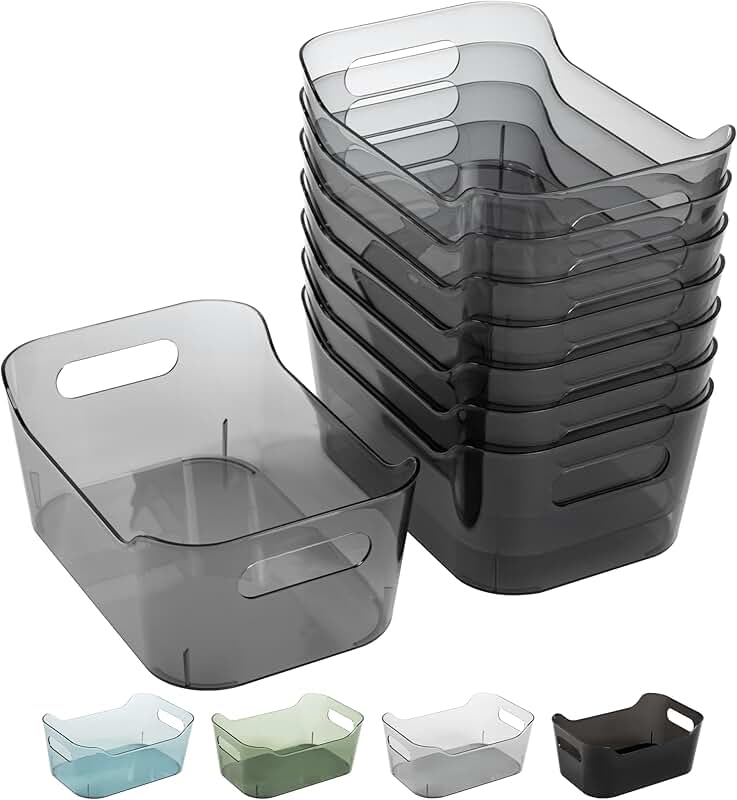 8 Pack Clear Plastic Storage Bins for Kitchen and Home