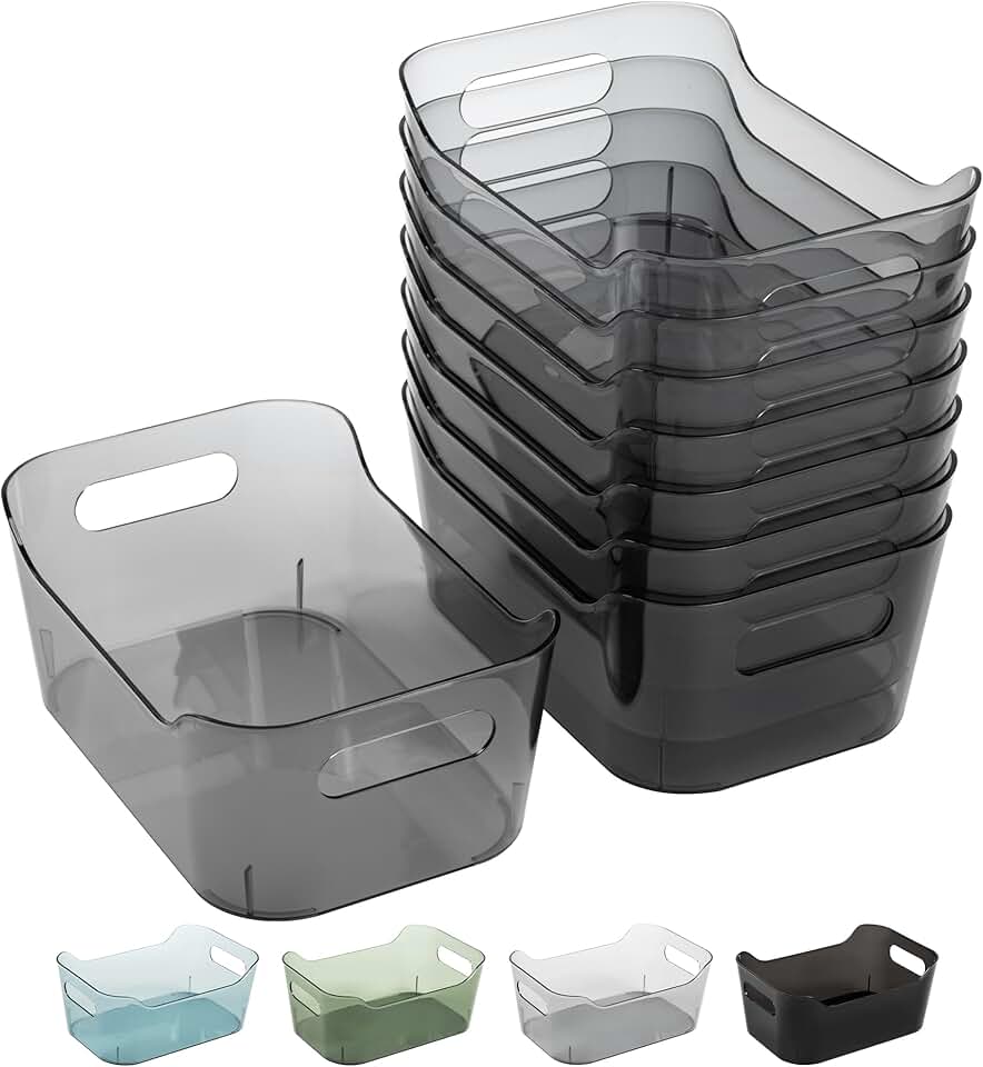 8 Pack Clear Plastic Storage Bins for Kitchen and Home