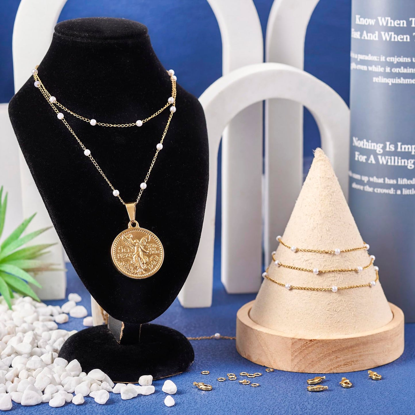 Gold Pearl Beaded Chain Set for Jewelry Making and Accessories
