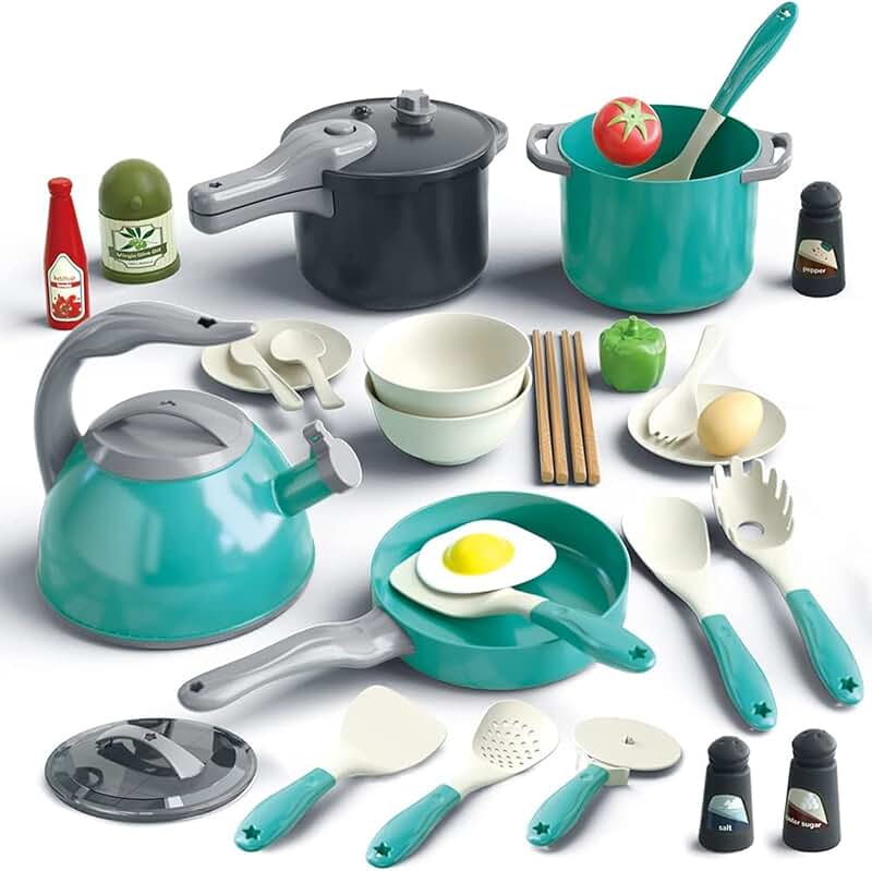 Kids Play Kitchen Set with Pots, Pans, Food, and Accessories