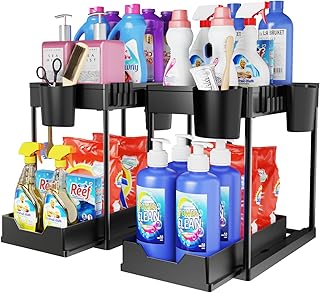 Two Under Sink Storage Baskets with Hooks and Dividers