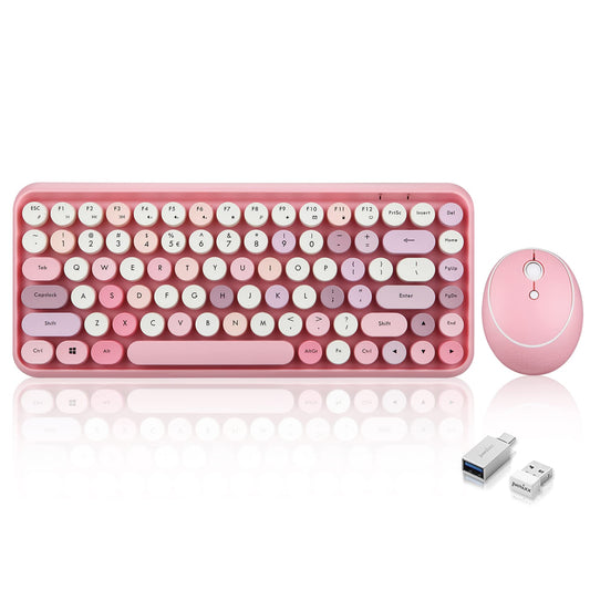 Wireless mini keyboard and mouse combo with pastel pink round key caps