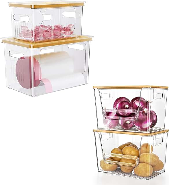 Stackable Pantry and Trash Bag Organizer with Bamboo Top