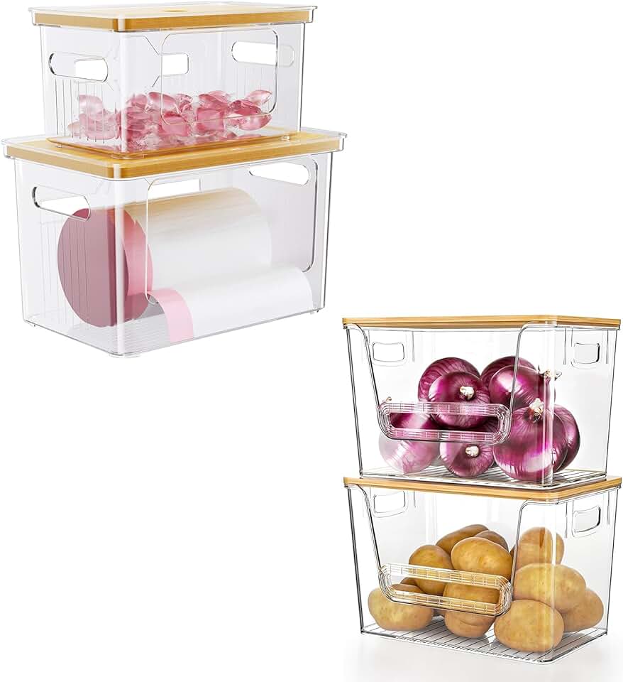 Stackable Pantry and Trash Bag Organizer with Bamboo Top