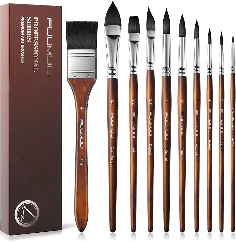 10-Piece Watercolor Brush Set with Various Shapes
