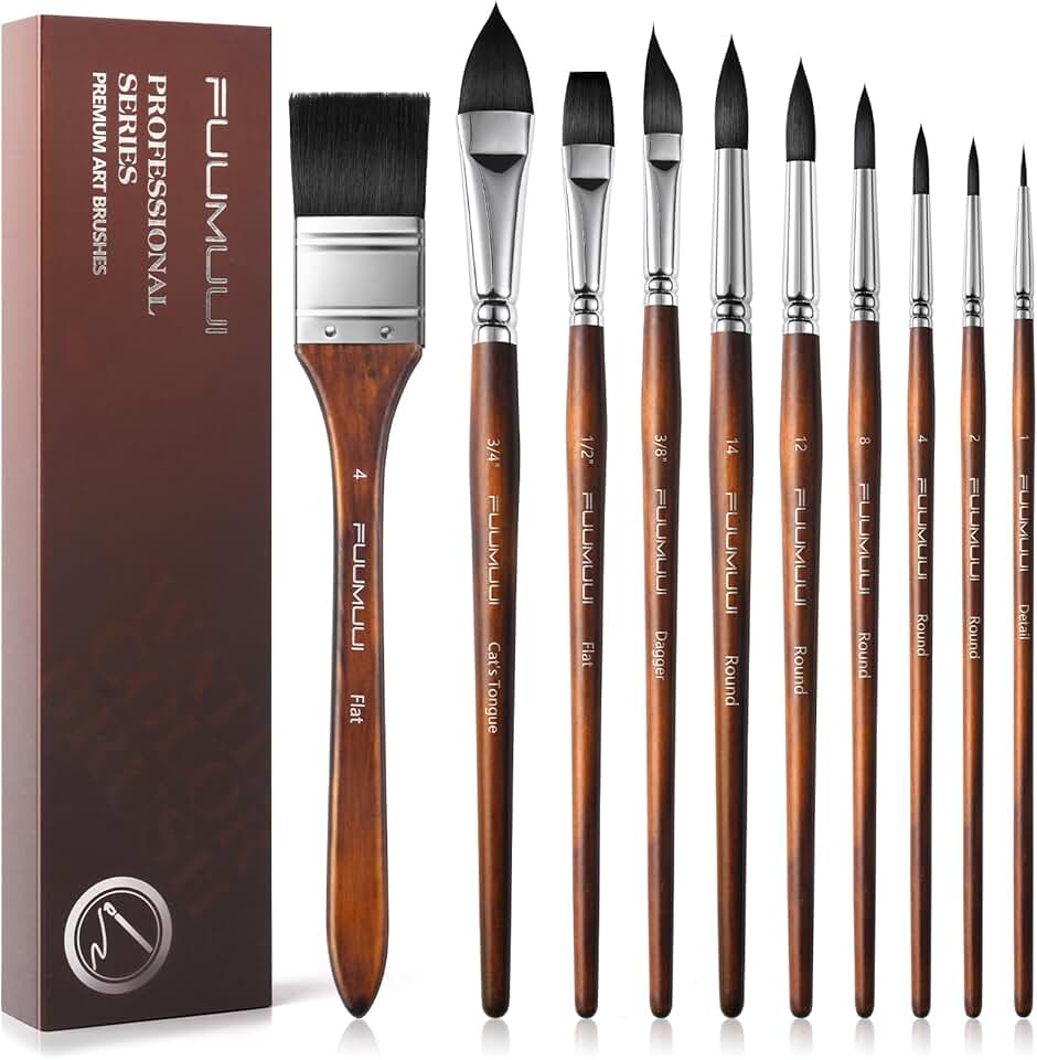 10-Piece Watercolor Brush Set with Various Shapes