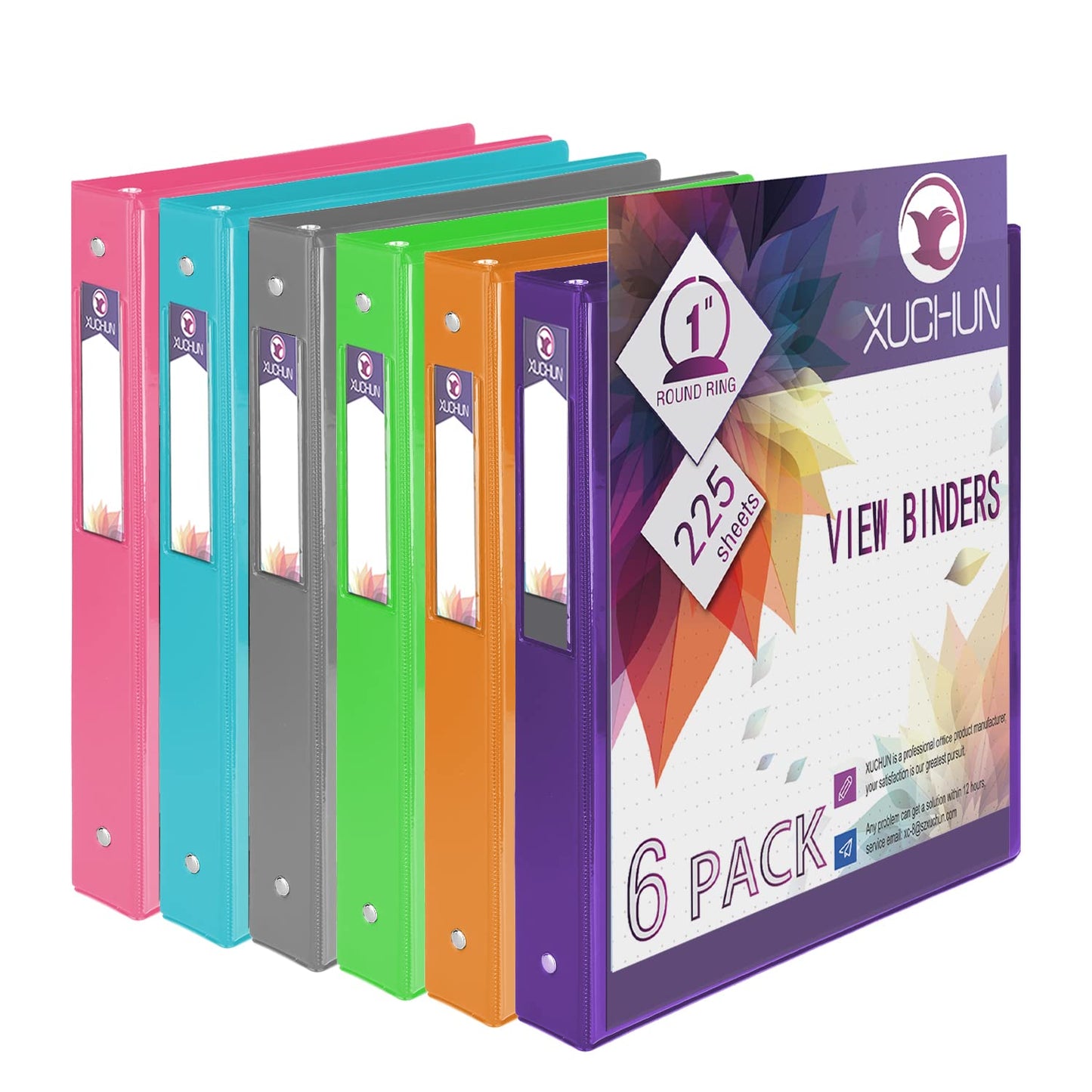 3-Ring Clear View Binders with Pockets, 6 Pack