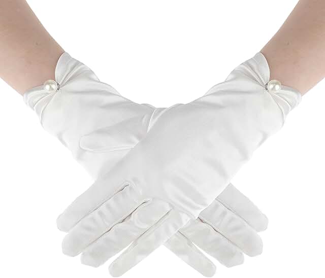 White floral lace gloves for women, elegant short style