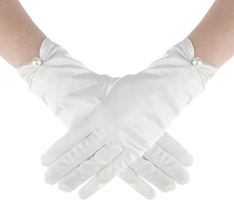 White floral lace gloves for women, elegant short style