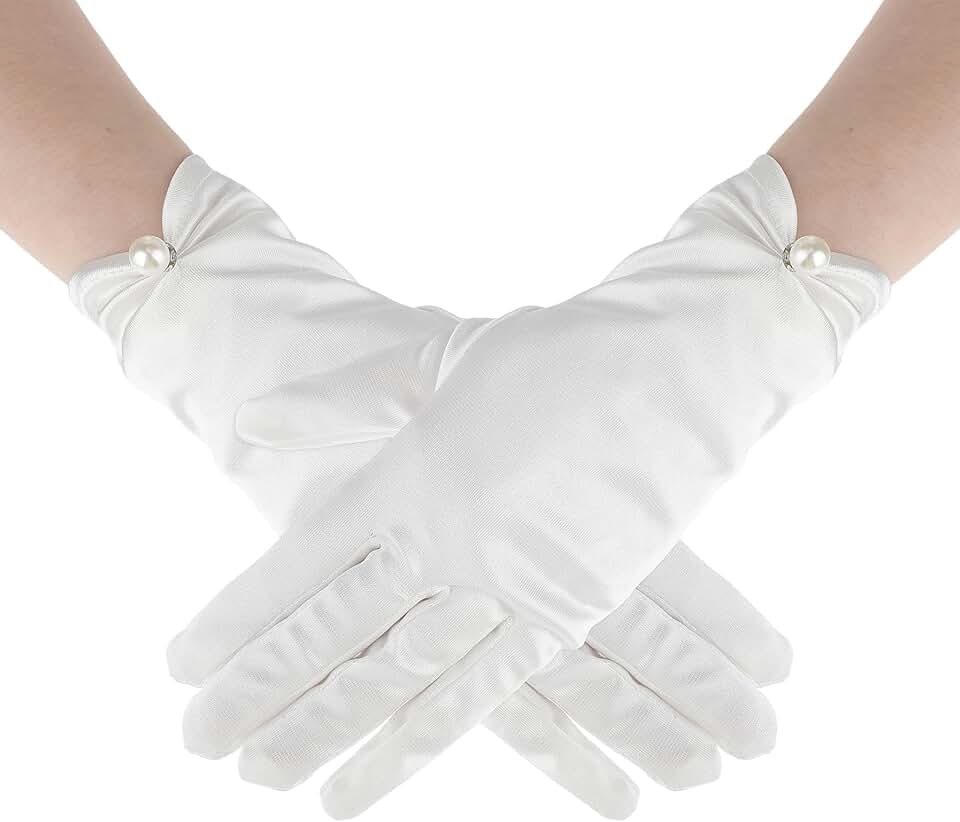White floral lace gloves for women, elegant short style