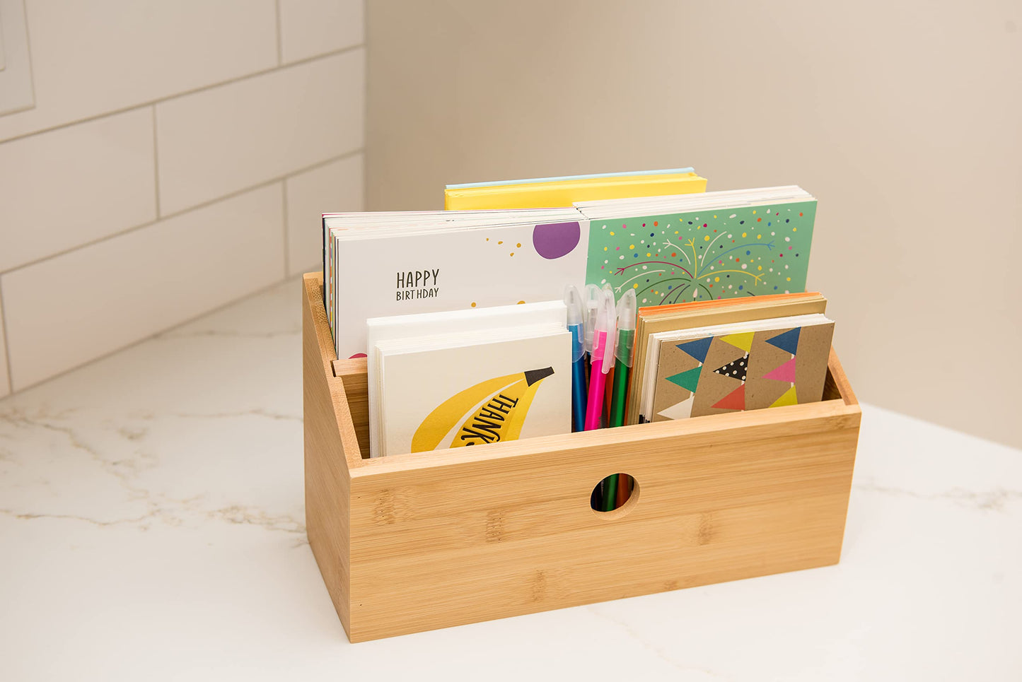 Bamboo Wood 2-Slot Desk Organizer, 10 3/4" x 4 1/8" x 6"