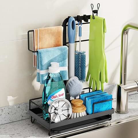 Large Kitchen Sink Organizer with Towel and Sponge Holders