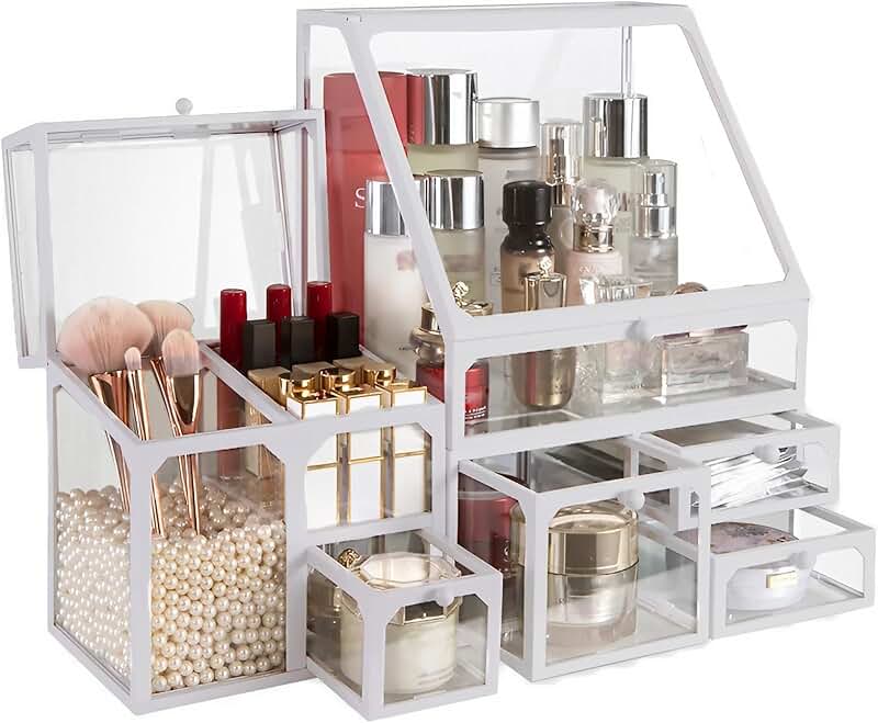 Multi-Functional Glass Makeup Organizer with Drawers