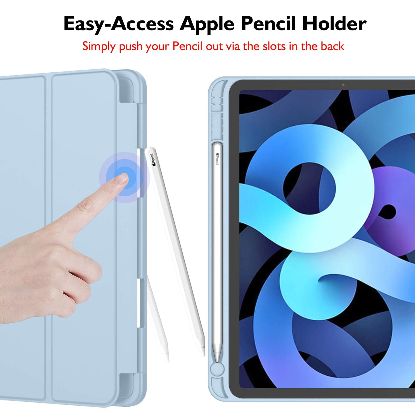 New iPad Air 5th Generation Case 2022/iPad Air 4th Generation Case 2020 10.9 Inch with Pencil Holder [Support Touch ID and iPad 2nd Pencil Charging], Trifold Stand Smart Case (Sky Blue)