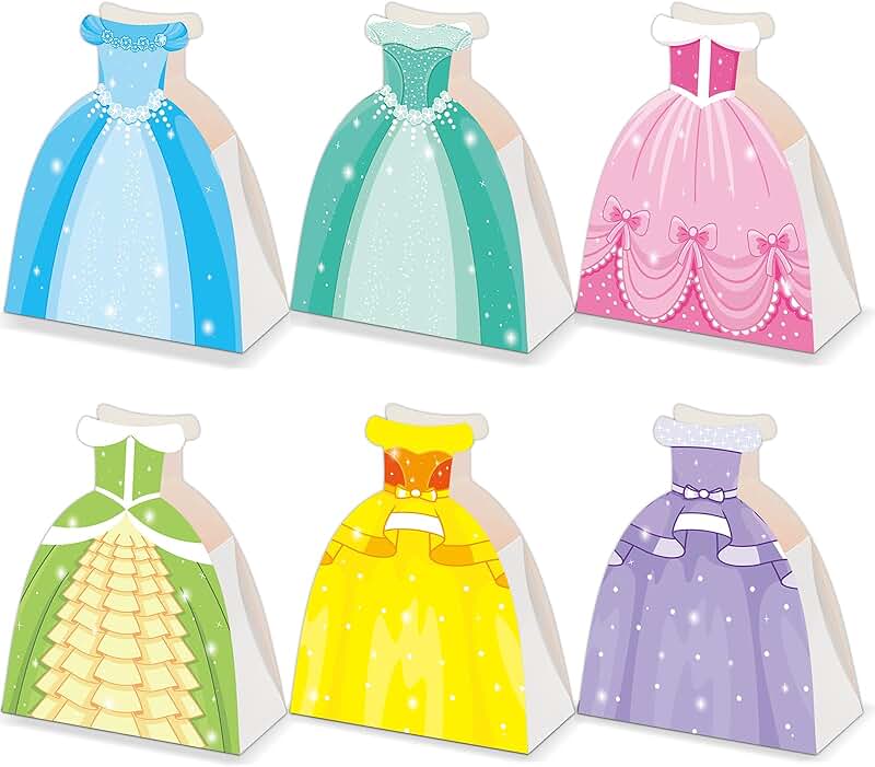 24 Princess Dress-Shaped Treat Boxes for Kids Party