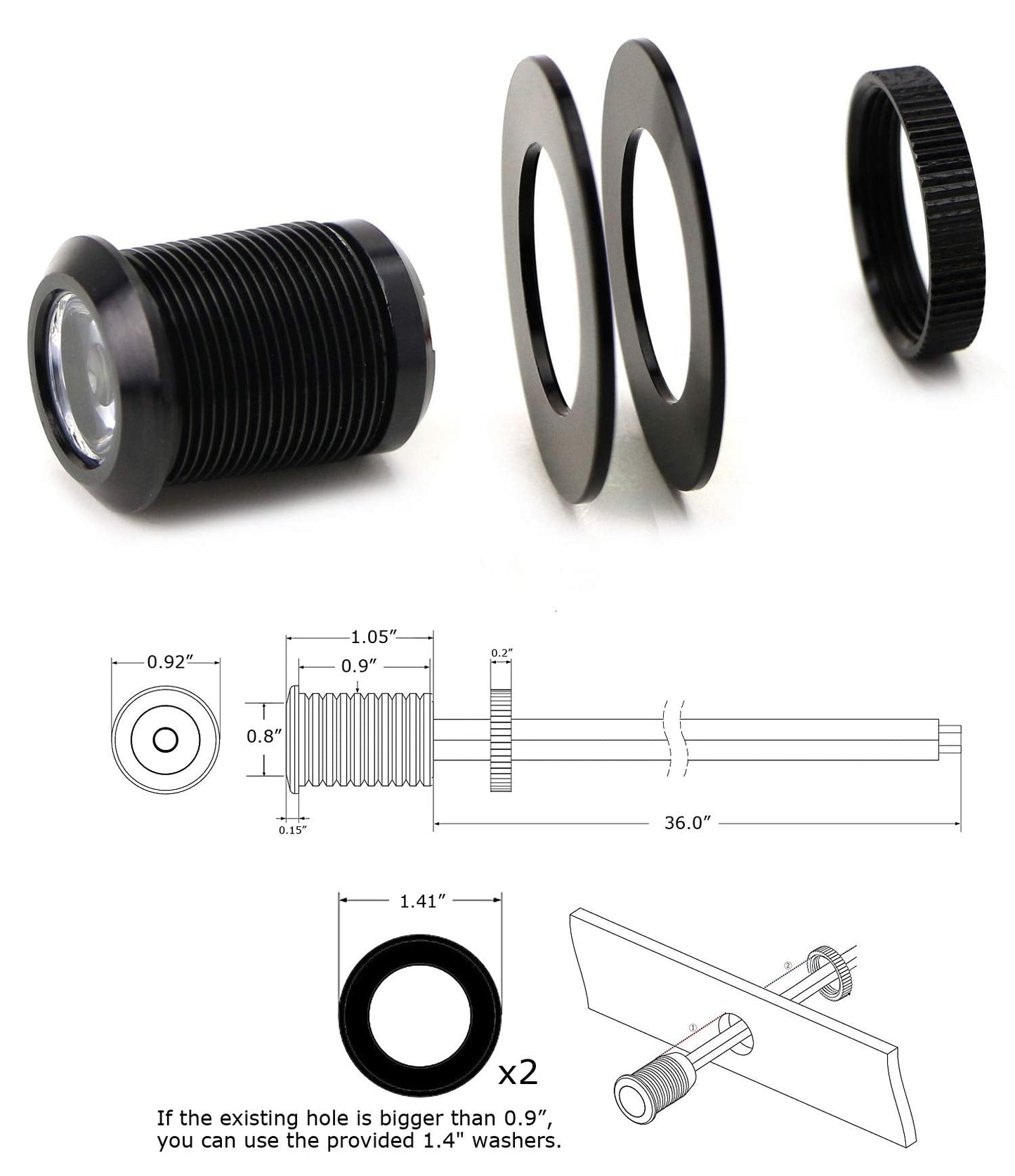 (2) 20mm Xenon White Projector Lens 3W Flush/Surface Mount LED Bolt Lights, Good For Car Exterior Grille Bumper Underbody Puddle or Interior Dashboard Ambient Lighting Decoration