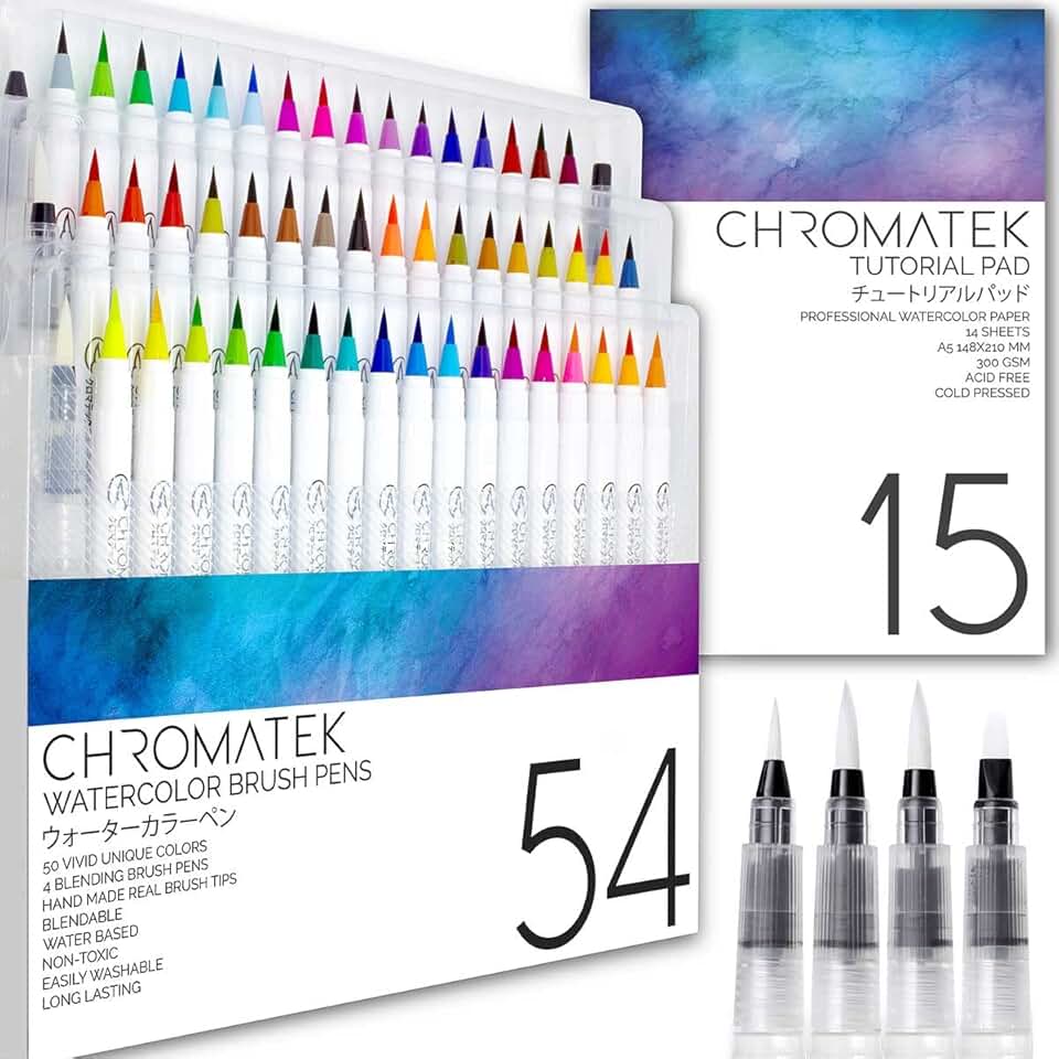 Watercolor Pen Set with 15-Page Pad and Video Tutorials