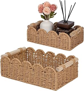 Set of 2 Paper Rope Decor Baskets with Scalloped Edges