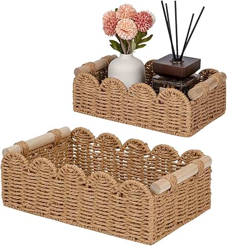 Set of 2 Paper Rope Decor Baskets with Scalloped Edges
