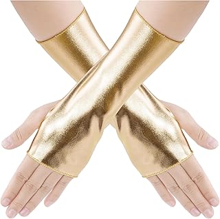 Shiny Metallic Fingerless Gloves for Women and Girls
