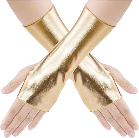Shiny Metallic Fingerless Gloves for Women and Girls