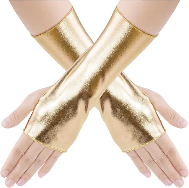 Shiny Metallic Fingerless Gloves for Women and Girls