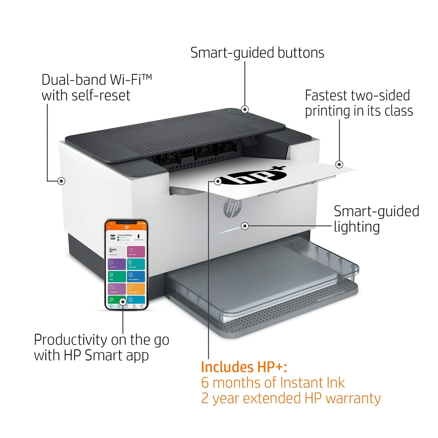 LaserJet M209dwe Wireless Black & White Printer with + and 6 Months Free Cartridges (6GW62E)