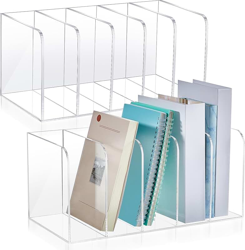 2 Clear Acrylic Magazine Holders with 5 Compartments