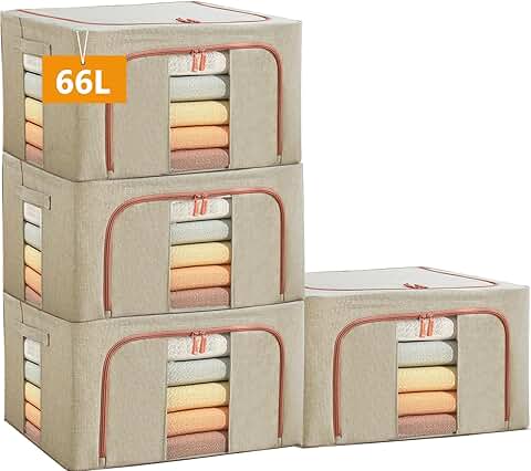 Large Stackable Storage Bags with Clear Window, 66L (4 Pack)