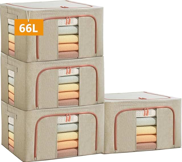 Large Stackable Storage Bags with Clear Window, 66L (4 Pack)
