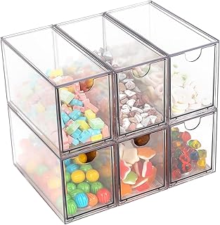 Stackable Plastic Desk Organizer with Drawers (6 Pack)