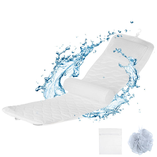 Full Body Bath Tub Pillow Bathtub Cushion, Spa Mat with Adjustable Lumbar Pillow 16 Suction Cups, 4D Mesh Washable Breathable Soft, with Laundry Bag, Bath Sponge
