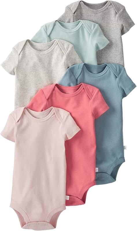 Six organic cotton baby short-sleeve bodysuits