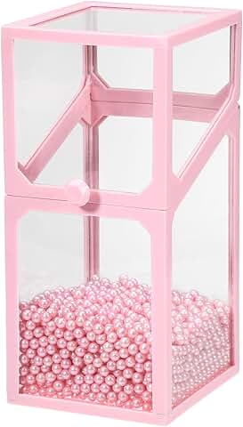Clear Dustproof Makeup Brush Storage Box with Pink Faux Pearl