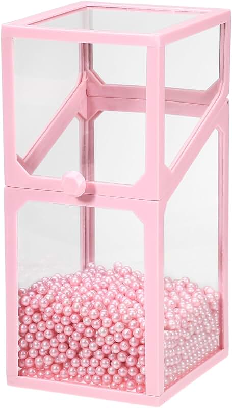 Clear Dustproof Makeup Brush Storage Box with Pink Faux Pearl