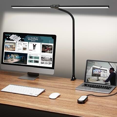 Bright Double Head Desk Lamp with Clamp and Adjustable Light