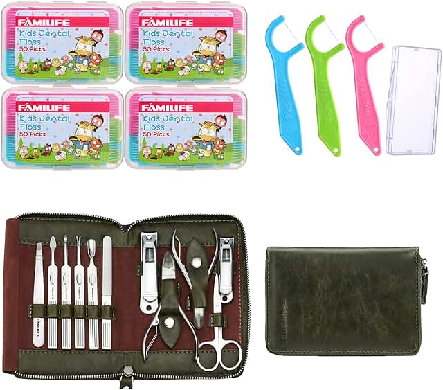 Kids dental floss picks and men's manicure set