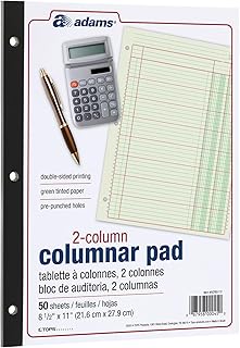 Green 2-Column Ledger Pad, 8.5" x 11", 100 Pages